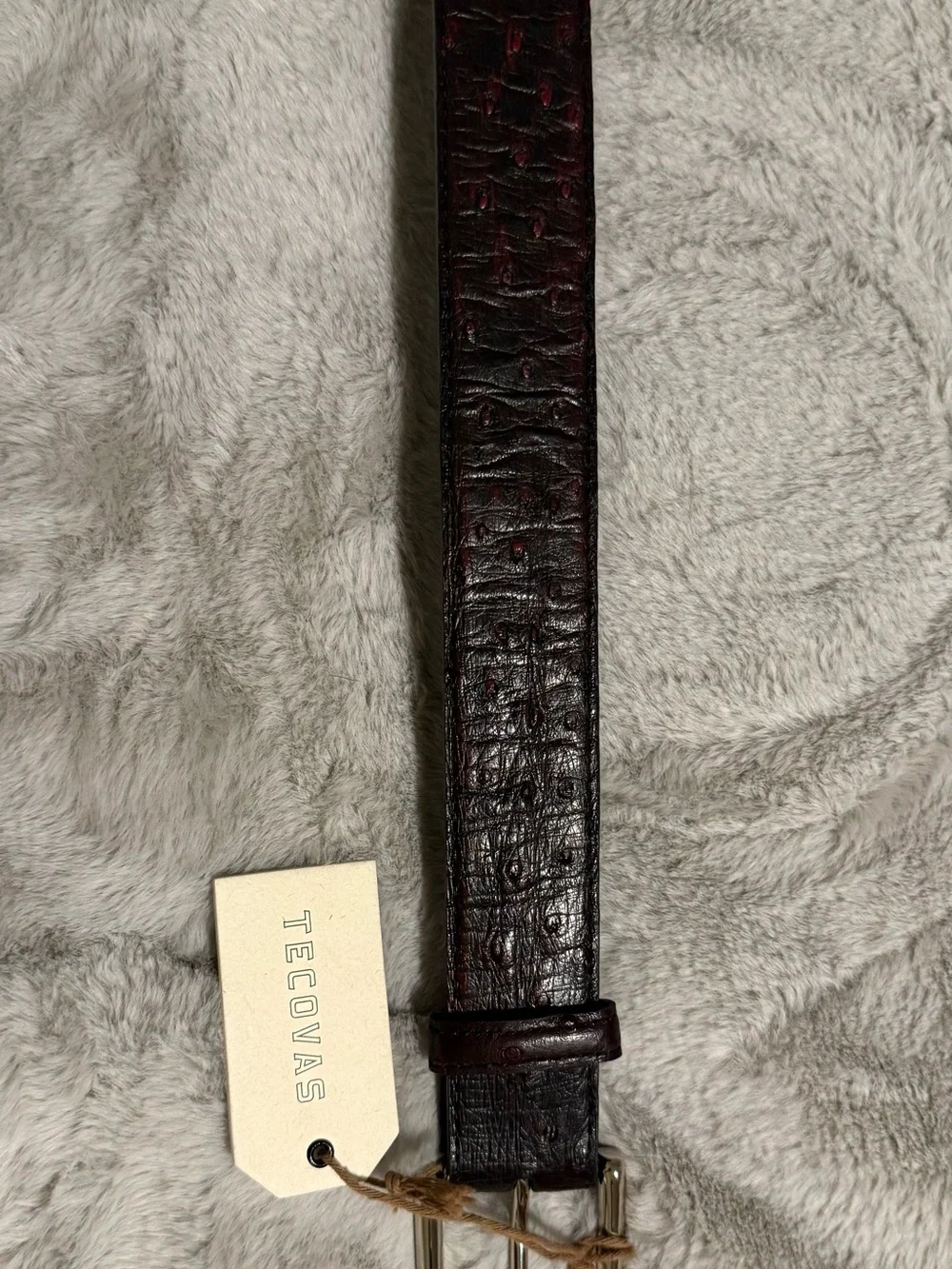 NEW Tecovas Men’s Full-Quill Ostrich Leather Belt Size 32- RARE BLACK CHERRY